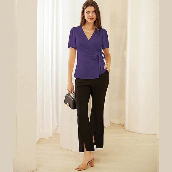 2025 Womens Summer Tops Dressy Business Casual Chiffon Short Sleeve - Picture 7 of 7